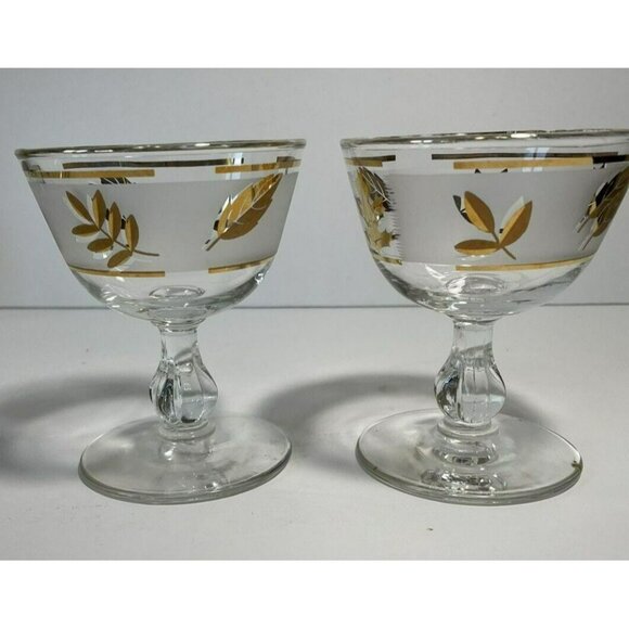 Vintage Set of 2 Libbey Starlyte Gold Leaf Frosted Sherbet Champagne Glasses MCM - Picture 2 of 6